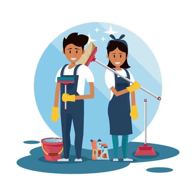 Cleaners with cleaning products housekeeping service